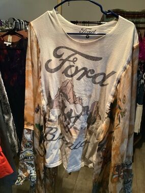Ford White & Orange Tie-Dye Graphic Long Sleeve Top
